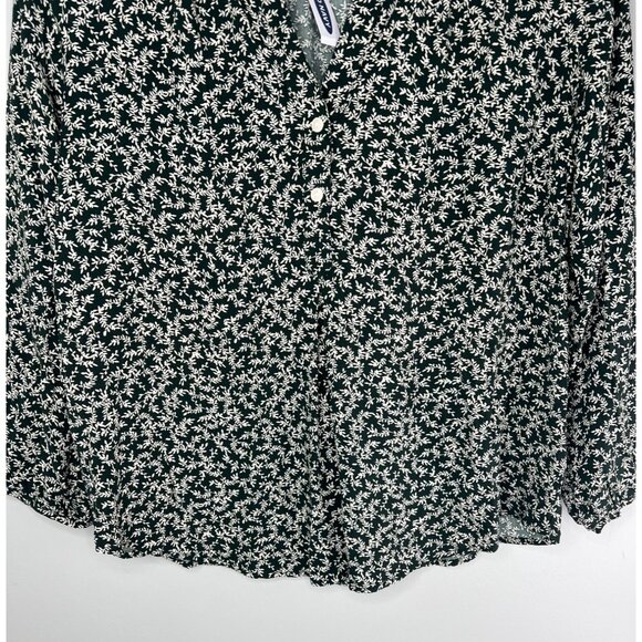 Old Navy Oversized Split-Neck Blouse In Floral Print Green & White Size Large - Picture 9 of 12